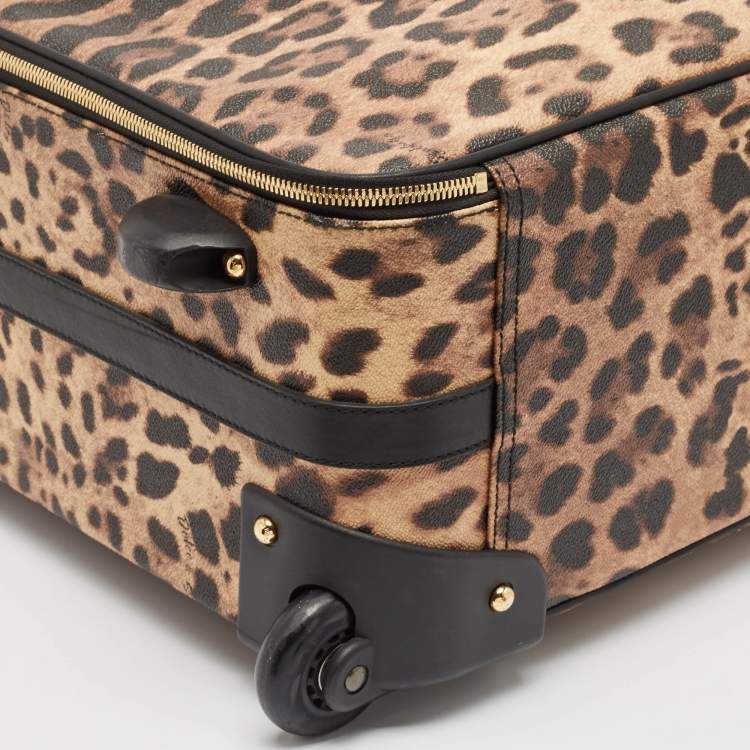 Pre Owned Dolce & Gabbana Brown Leopard Print Coated Canvas Trolley Luggage