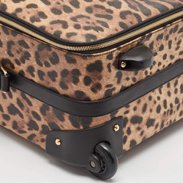 Pre Owned Dolce & Gabbana Brown Leopard Print Coated Canvas Trolley Luggage
