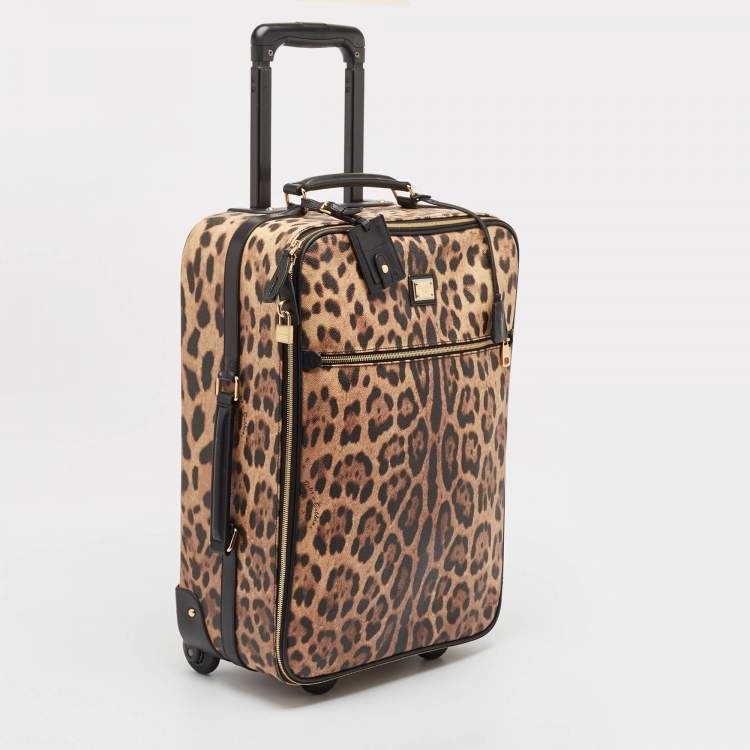 Pre Owned Dolce & Gabbana Brown Leopard Print Coated Canvas Trolley Luggage