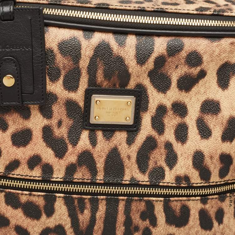 Pre Owned Dolce & Gabbana Brown Leopard Print Coated Canvas Trolley Luggage