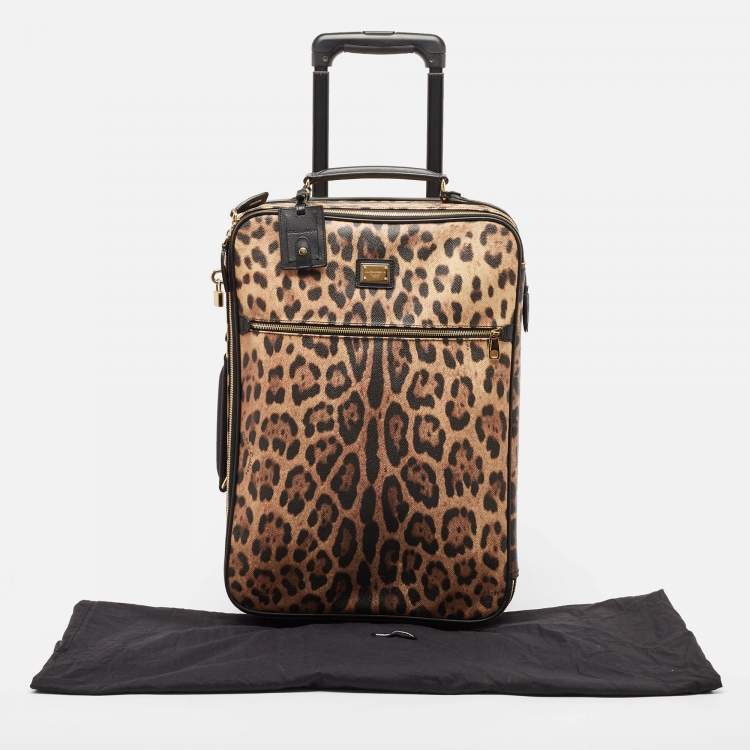 Pre Owned Dolce & Gabbana Brown Leopard Print Coated Canvas Trolley Luggage