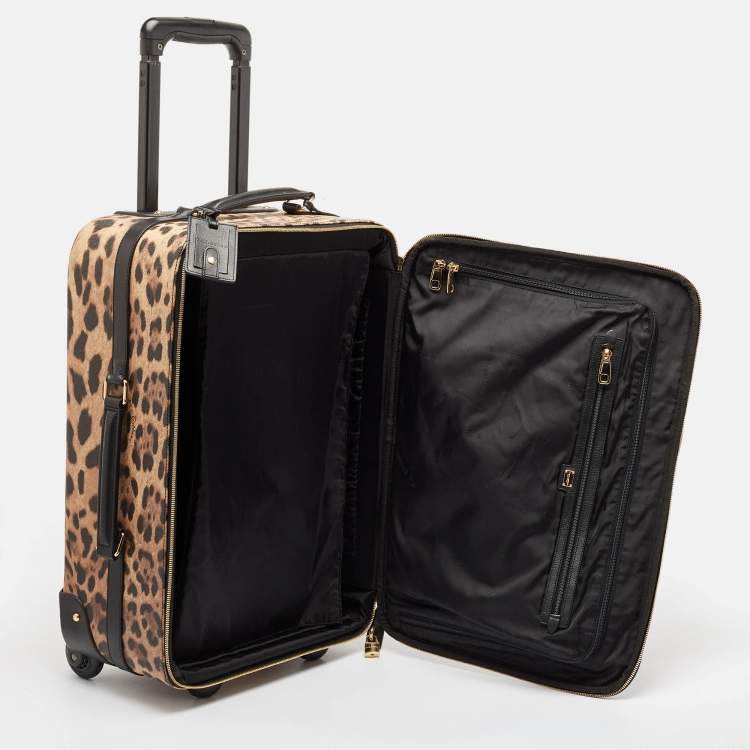 Pre Owned Dolce & Gabbana Brown Leopard Print Coated Canvas Trolley Luggage