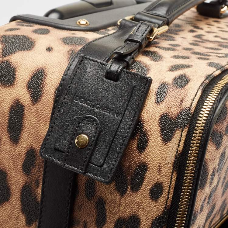 Pre Owned Dolce & Gabbana Brown Leopard Print Coated Canvas Trolley Luggage