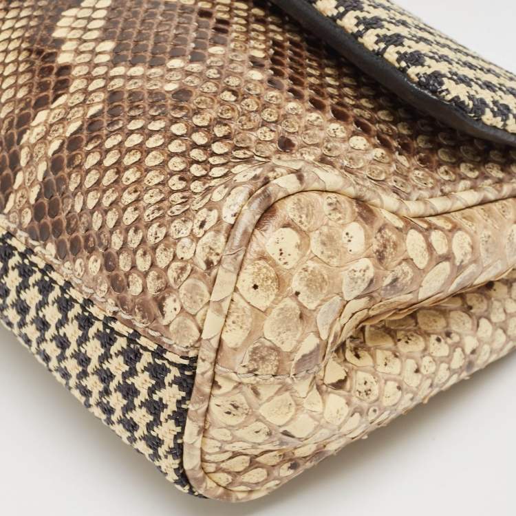 Pre Owned Dolce & Gabbana Multicolor Python, Leather and Straw Small Miss Sicily Top Handle Bag