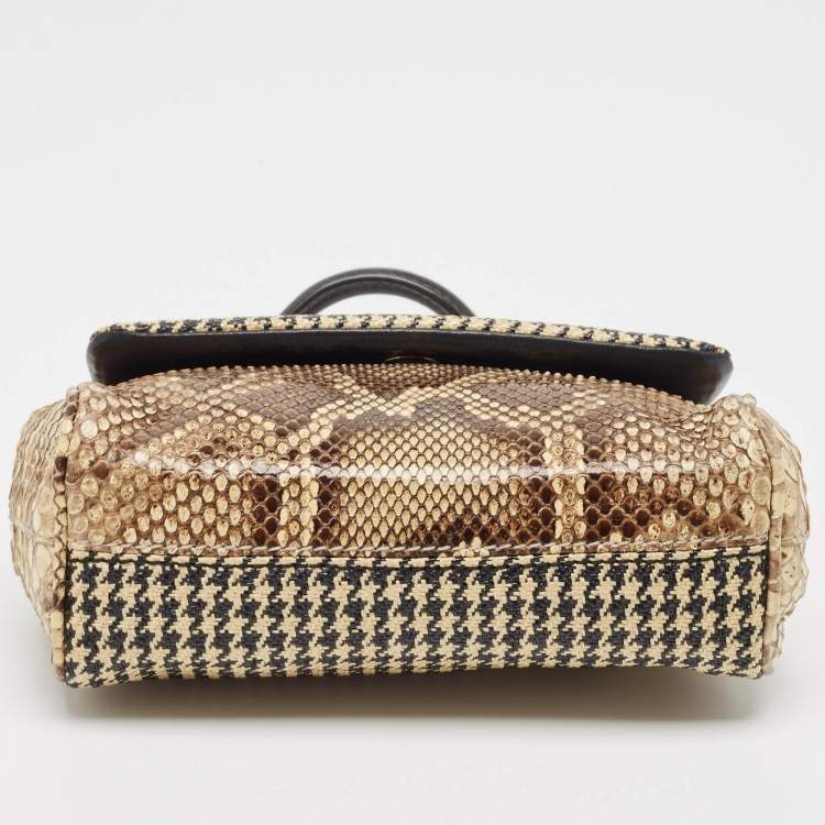 Pre Owned Dolce & Gabbana Multicolor Python, Leather and Straw Small Miss Sicily Top Handle Bag