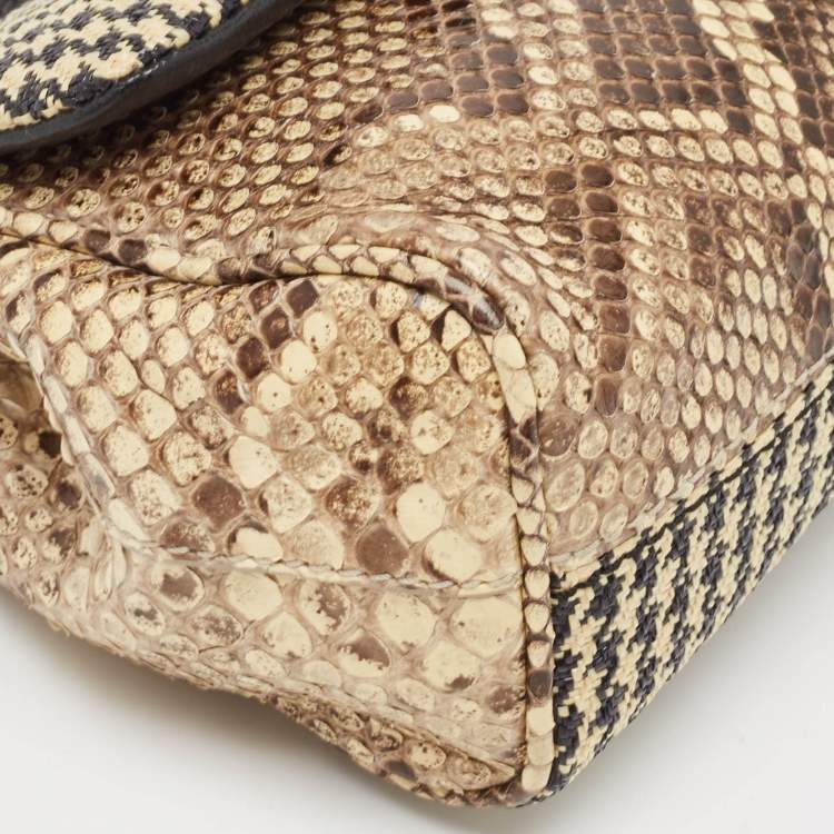 Pre Owned Dolce & Gabbana Multicolor Python, Leather and Straw Small Miss Sicily Top Handle Bag