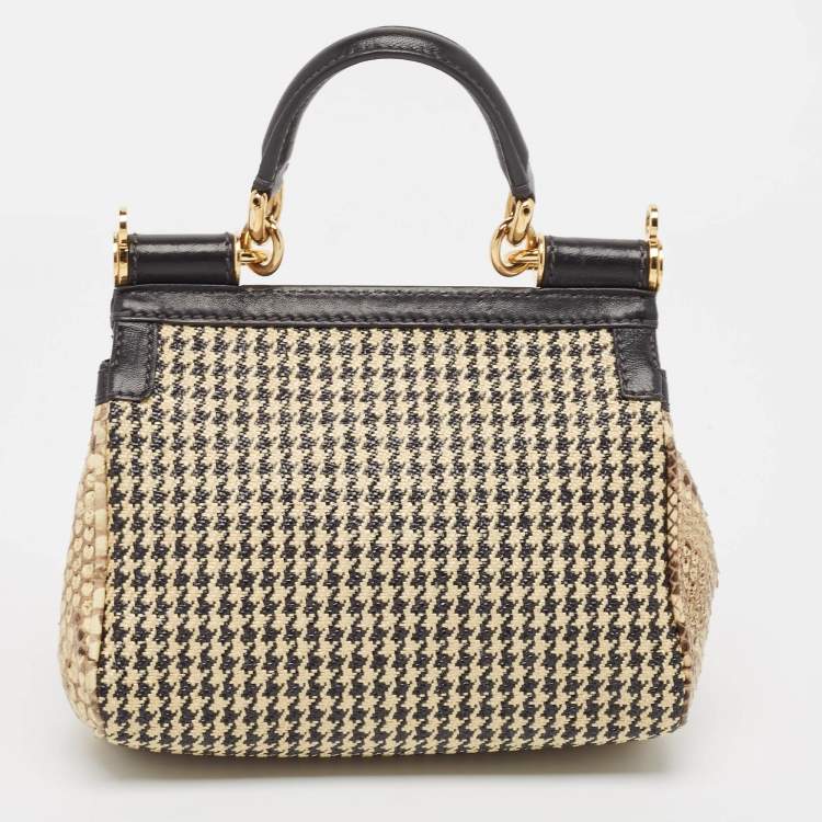 Pre Owned Dolce & Gabbana Multicolor Python, Leather and Straw Small Miss Sicily Top Handle Bag