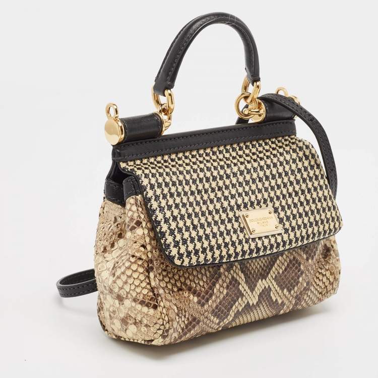 Pre Owned Dolce & Gabbana Multicolor Python, Leather and Straw Small Miss Sicily Top Handle Bag