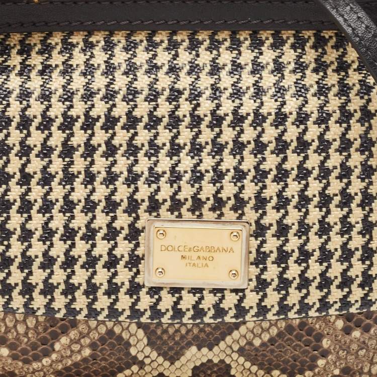 Pre Owned Dolce & Gabbana Multicolor Python, Leather and Straw Small Miss Sicily Top Handle Bag