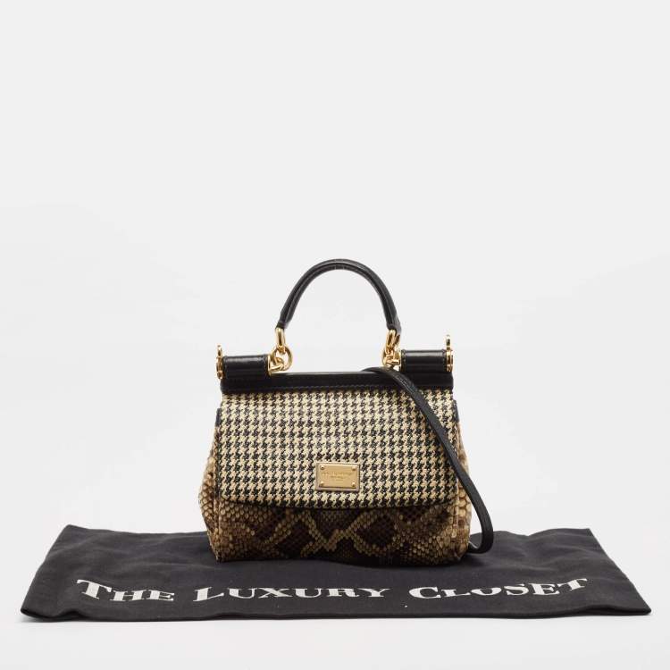 Pre Owned Dolce & Gabbana Multicolor Python, Leather and Straw Small Miss Sicily Top Handle Bag
