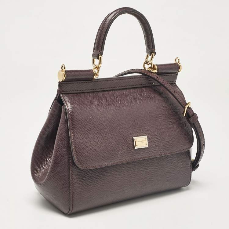 Pre Owned Dolce & Gabbana Purple Leather Small Miss Sicily Top Handle Bag