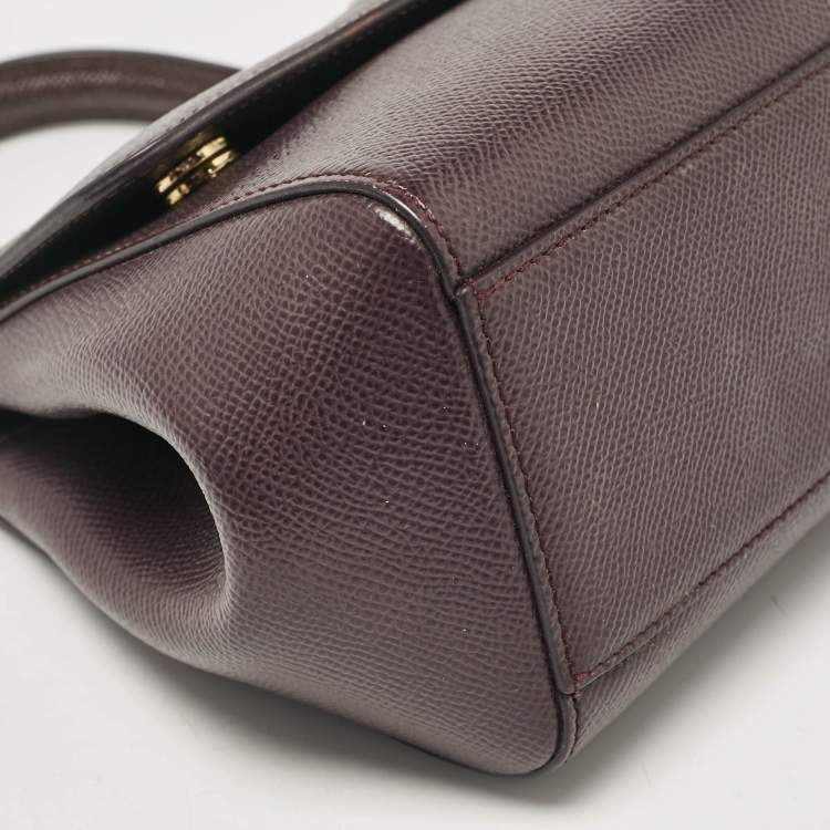 Pre Owned Dolce & Gabbana Purple Leather Small Miss Sicily Top Handle Bag