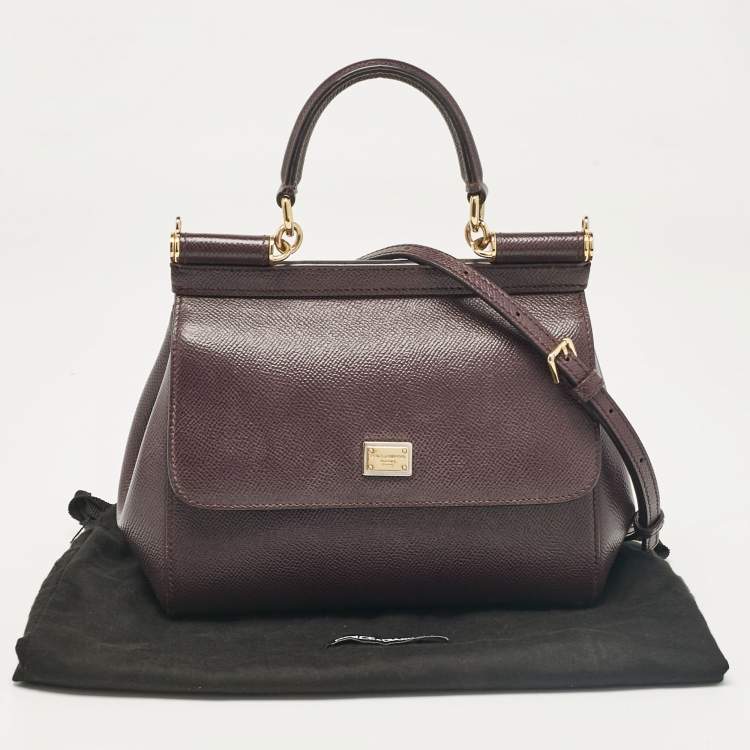Pre Owned Dolce & Gabbana Purple Leather Small Miss Sicily Top Handle Bag