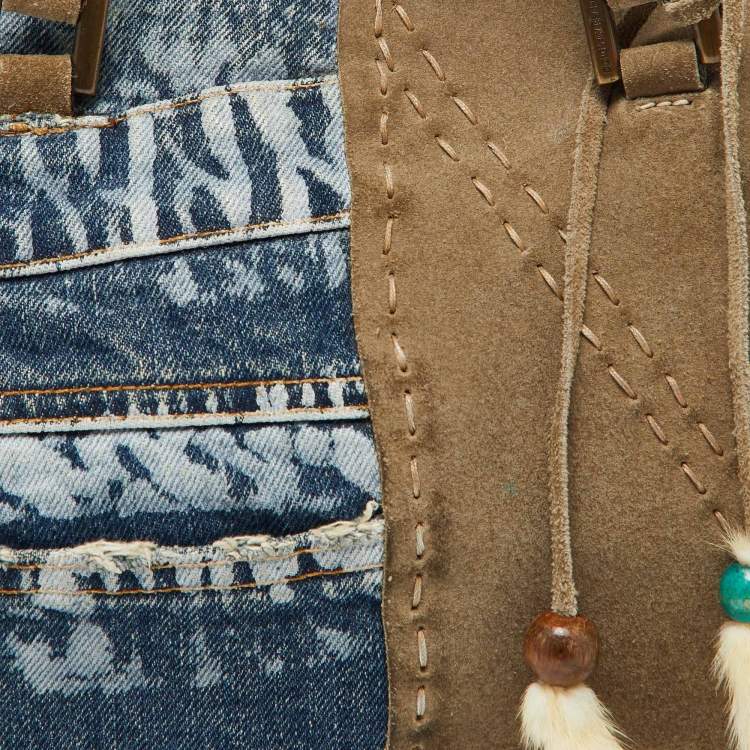Pre Owned Dolce & Gabbana Blue/Beige Denim and Suede Satchel