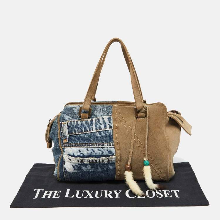 Pre Owned Dolce & Gabbana Blue/Beige Denim and Suede Satchel