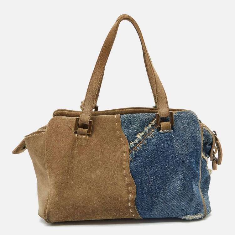 Pre Owned Dolce & Gabbana Blue/Beige Denim and Suede Satchel