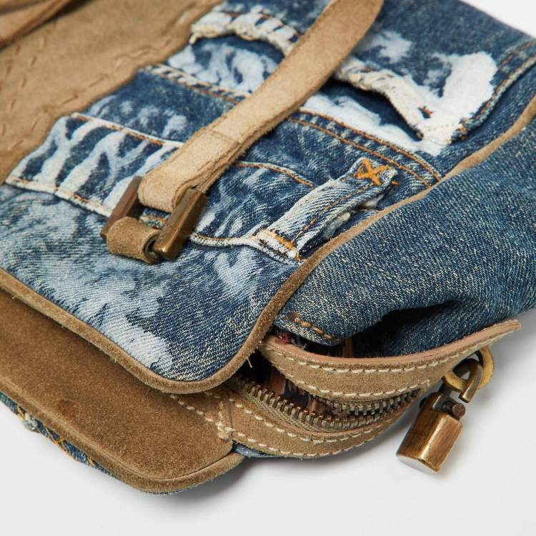 Pre Owned Dolce & Gabbana Blue/Beige Denim and Suede Satchel