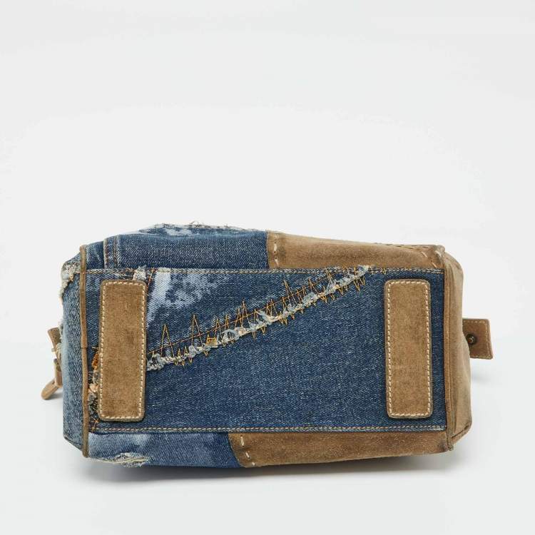 Pre Owned Dolce & Gabbana Blue/Beige Denim and Suede Satchel