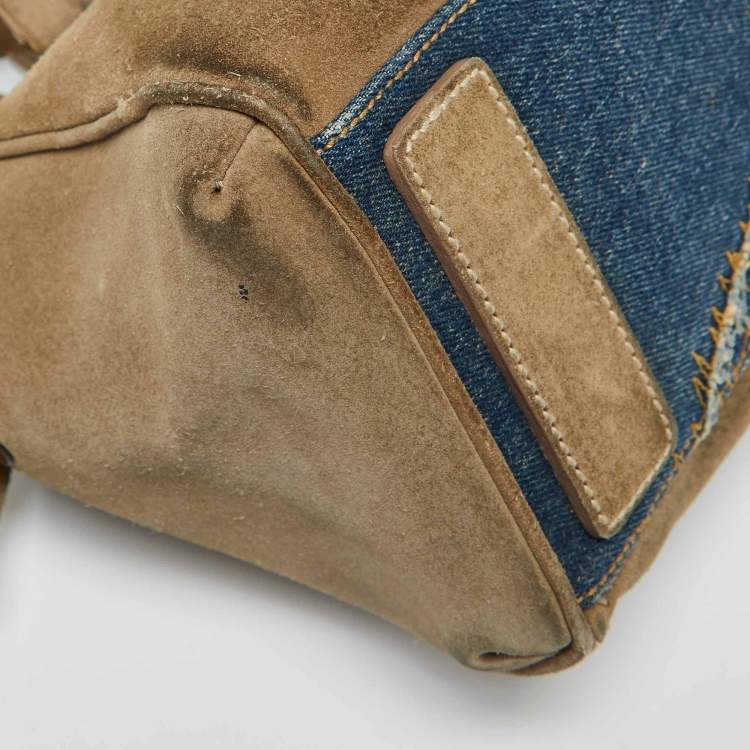 Pre Owned Dolce & Gabbana Blue/Beige Denim and Suede Satchel