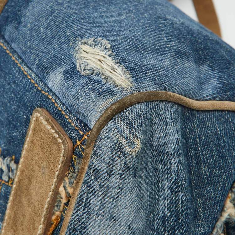 Pre Owned Dolce & Gabbana Blue/Beige Denim and Suede Satchel