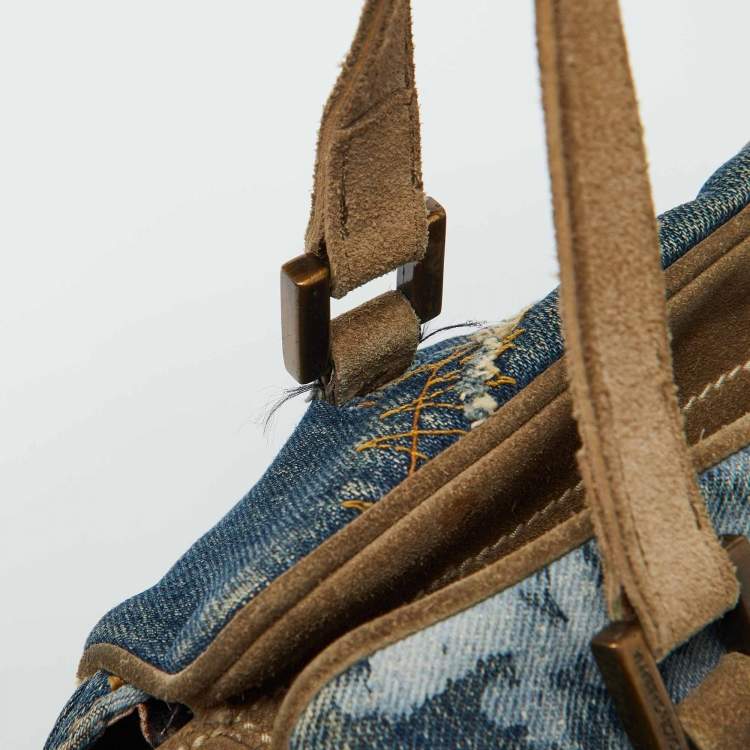 Pre Owned Dolce & Gabbana Blue/Beige Denim and Suede Satchel