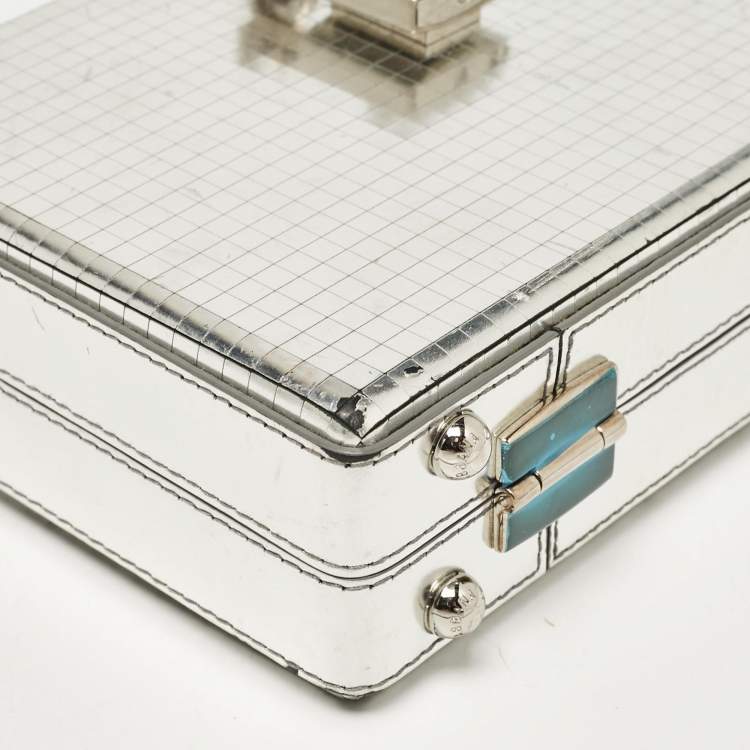 Pre Owned Dolce & Gabbana Silver Laminated Leather Dolce Box Clutch Bag