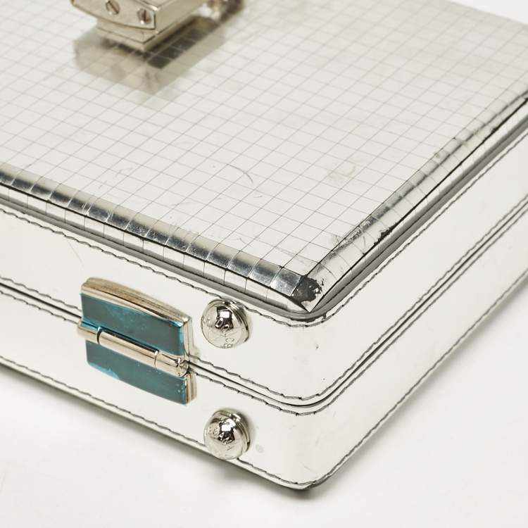 Pre Owned Dolce & Gabbana Silver Laminated Leather Dolce Box Clutch Bag