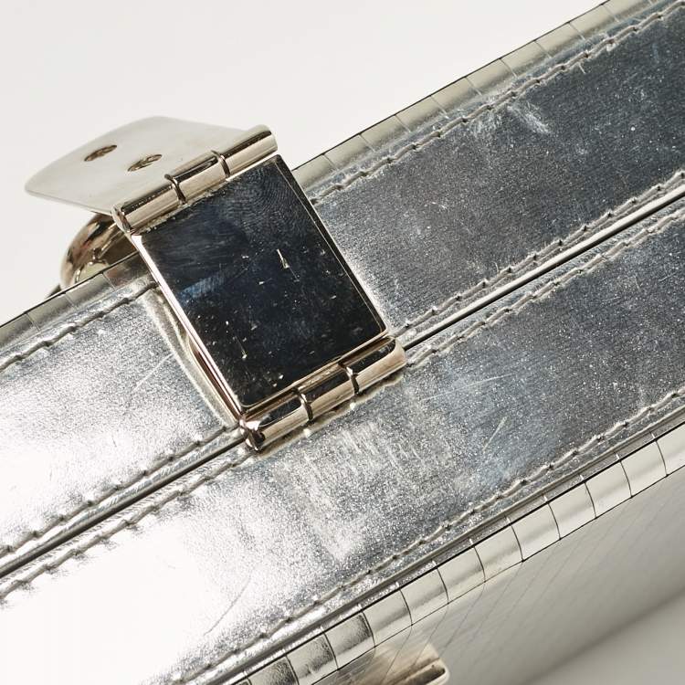 Pre Owned Dolce & Gabbana Silver Laminated Leather Dolce Box Clutch Bag
