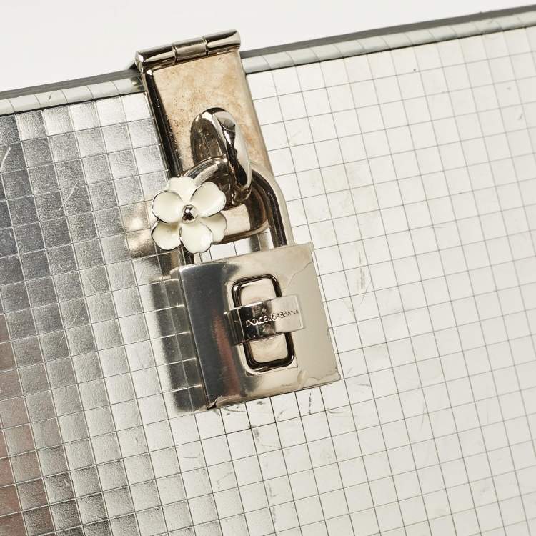 Pre Owned Dolce & Gabbana Silver Laminated Leather Dolce Box Clutch Bag
