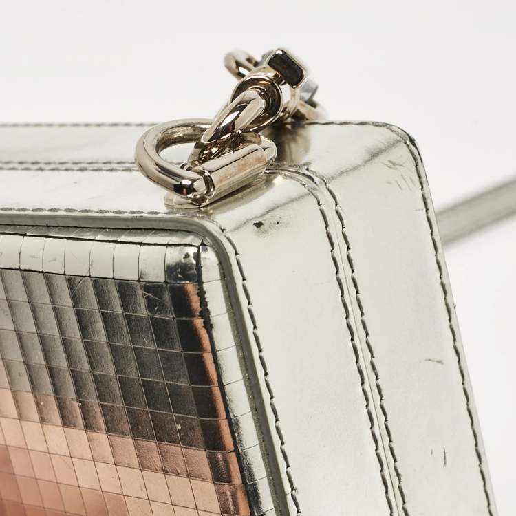 Pre Owned Dolce & Gabbana Silver Laminated Leather Dolce Box Clutch Bag