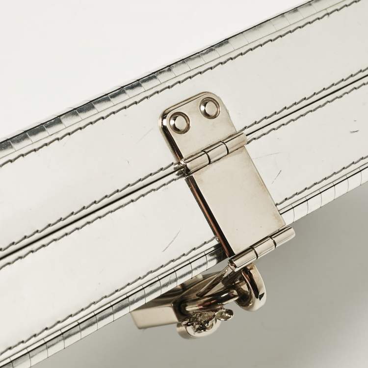 Pre Owned Dolce & Gabbana Silver Laminated Leather Dolce Box Clutch Bag