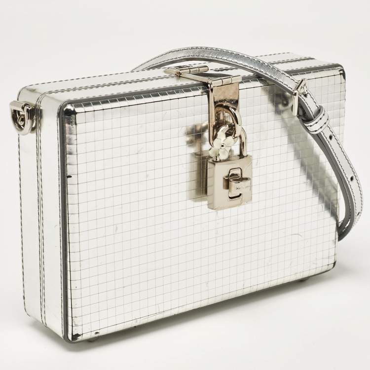 Pre Owned Dolce & Gabbana Silver Laminated Leather Dolce Box Clutch Bag