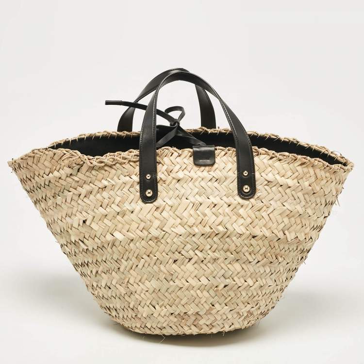 Pre Owned Dolce & Gabbana Natural/Black Raffia Kendra Basket Tote