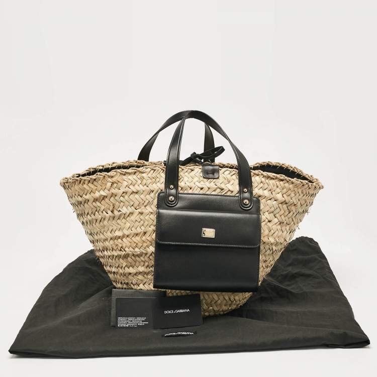 Pre Owned Dolce & Gabbana Natural/Black Raffia Kendra Basket Tote