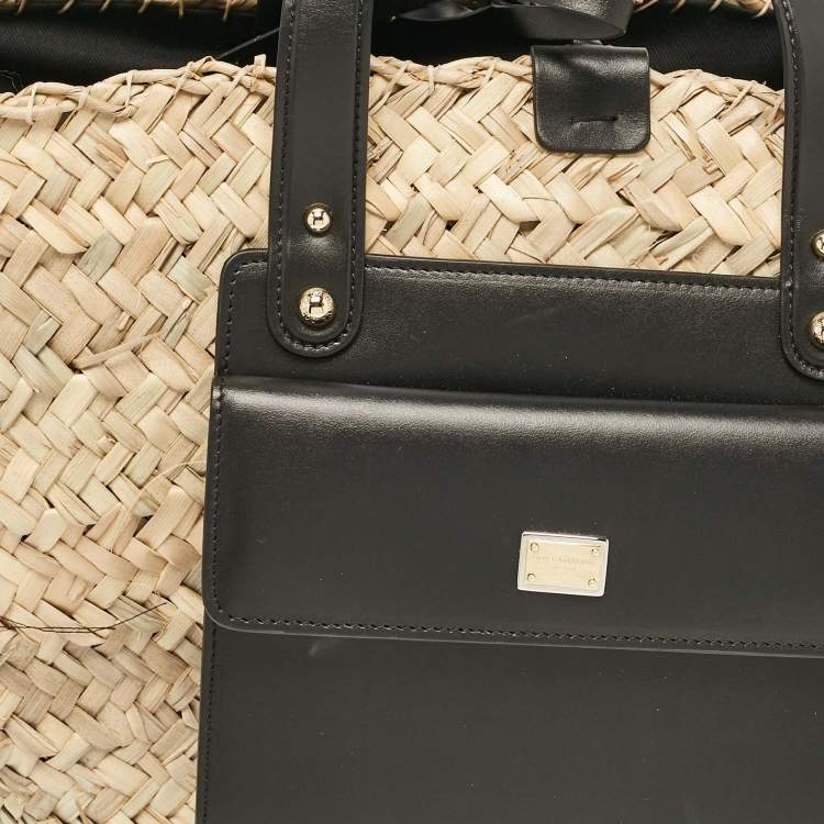 Pre Owned Dolce & Gabbana Natural/Black Raffia Kendra Basket Tote