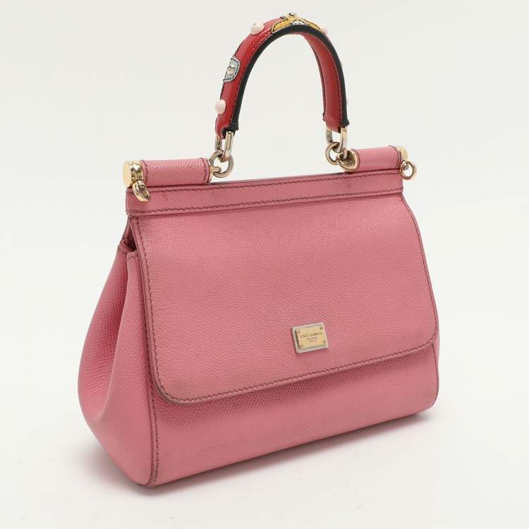 Pre Owned Dolce & Gabbana Pink Leather Small Miss Sicily Top Handle Bag