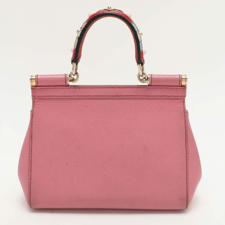 Pre Owned Dolce & Gabbana Pink Leather Small Miss Sicily Top Handle Bag