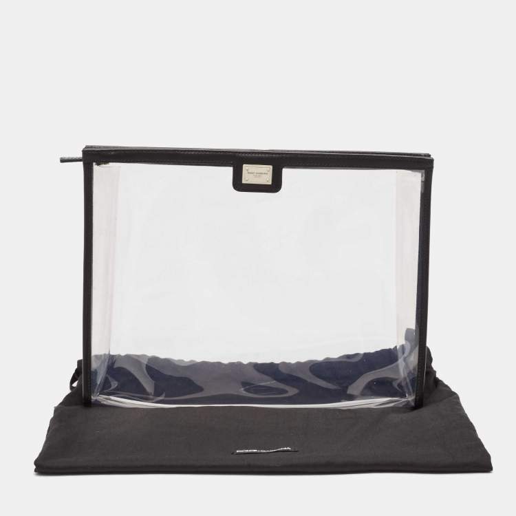 Pre Owned Dolce & Gabbana Black/Transparent Leather and PVC Zip Pouch