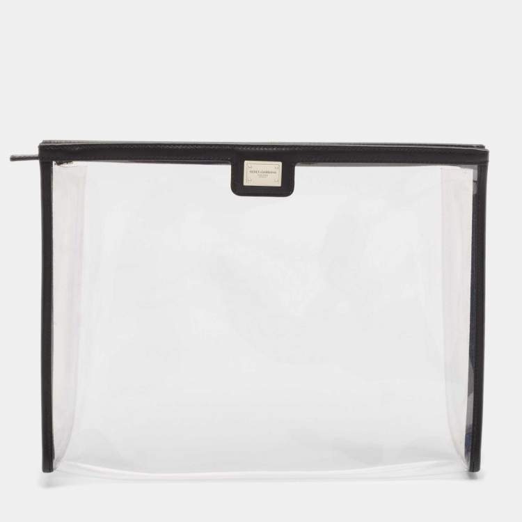 Pre Owned Dolce & Gabbana Black/Transparent Leather and PVC Zip Pouch