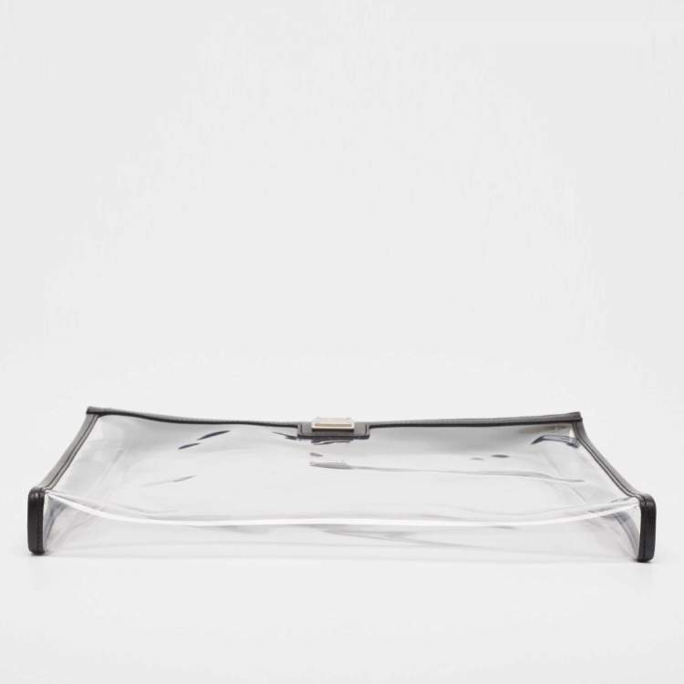 Pre Owned Dolce & Gabbana Black/Transparent Leather and PVC Zip Pouch