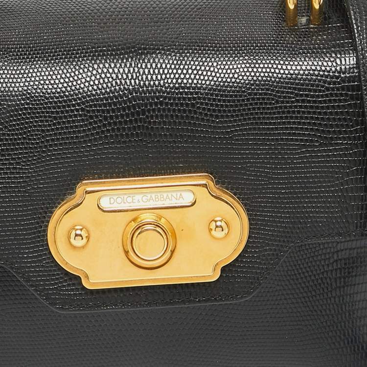 Pre Owned Dolce & Gabbana Black Lizard Embossed Leather Welcome Top Handle Bag