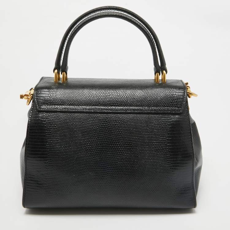 Pre Owned Dolce & Gabbana Black Lizard Embossed Leather Welcome Top Handle Bag