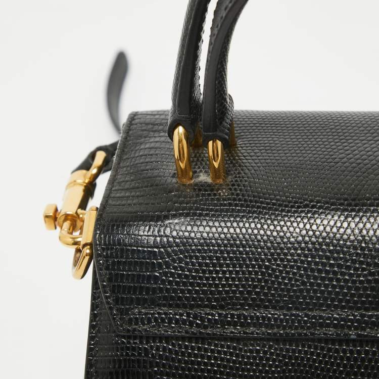 Pre Owned Dolce & Gabbana Black Lizard Embossed Leather Welcome Top Handle Bag