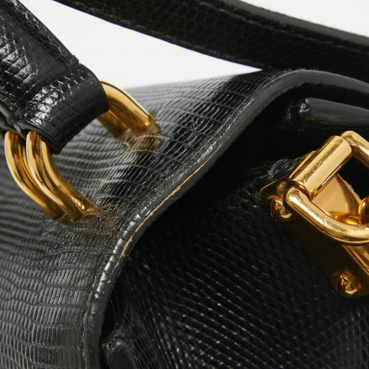 Pre Owned Dolce & Gabbana Black Lizard Embossed Leather Welcome Top Handle Bag
