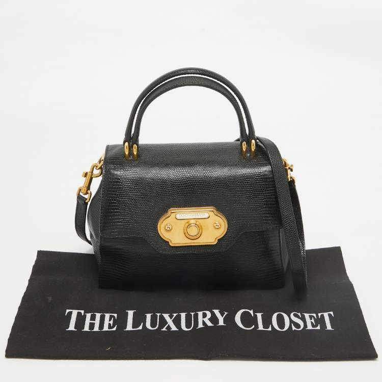 Pre Owned Dolce & Gabbana Black Lizard Embossed Leather Welcome Top Handle Bag