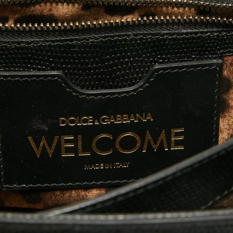 Pre Owned Dolce & Gabbana Black Lizard Embossed Leather Welcome Top Handle Bag
