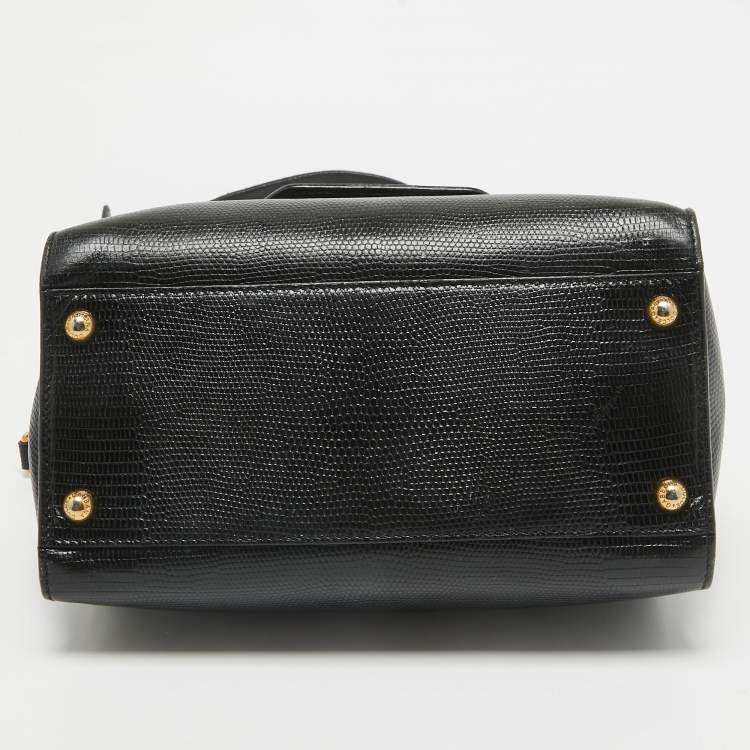 Pre Owned Dolce & Gabbana Black Lizard Embossed Leather Welcome Top Handle Bag