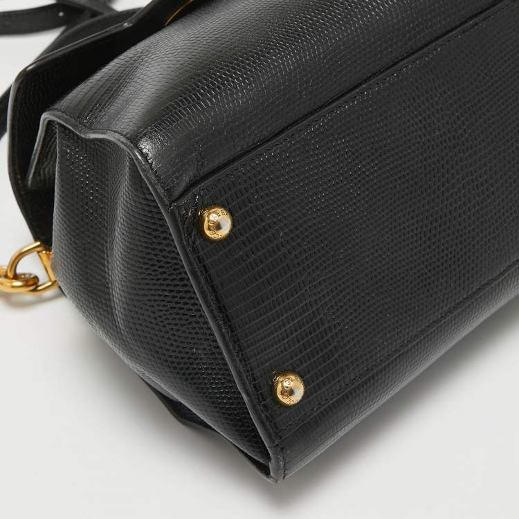 Pre Owned Dolce & Gabbana Black Lizard Embossed Leather Welcome Top Handle Bag