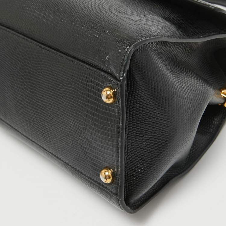 Pre Owned Dolce & Gabbana Black Lizard Embossed Leather Welcome Top Handle Bag