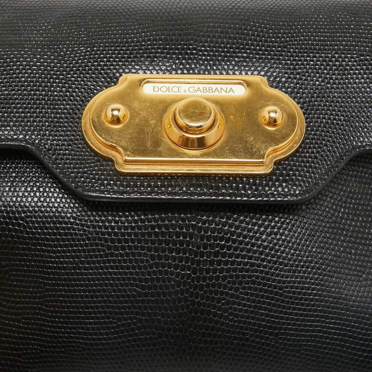 Pre Owned Dolce & Gabbana Black Lizard Embossed Leather Welcome Top Handle Bag